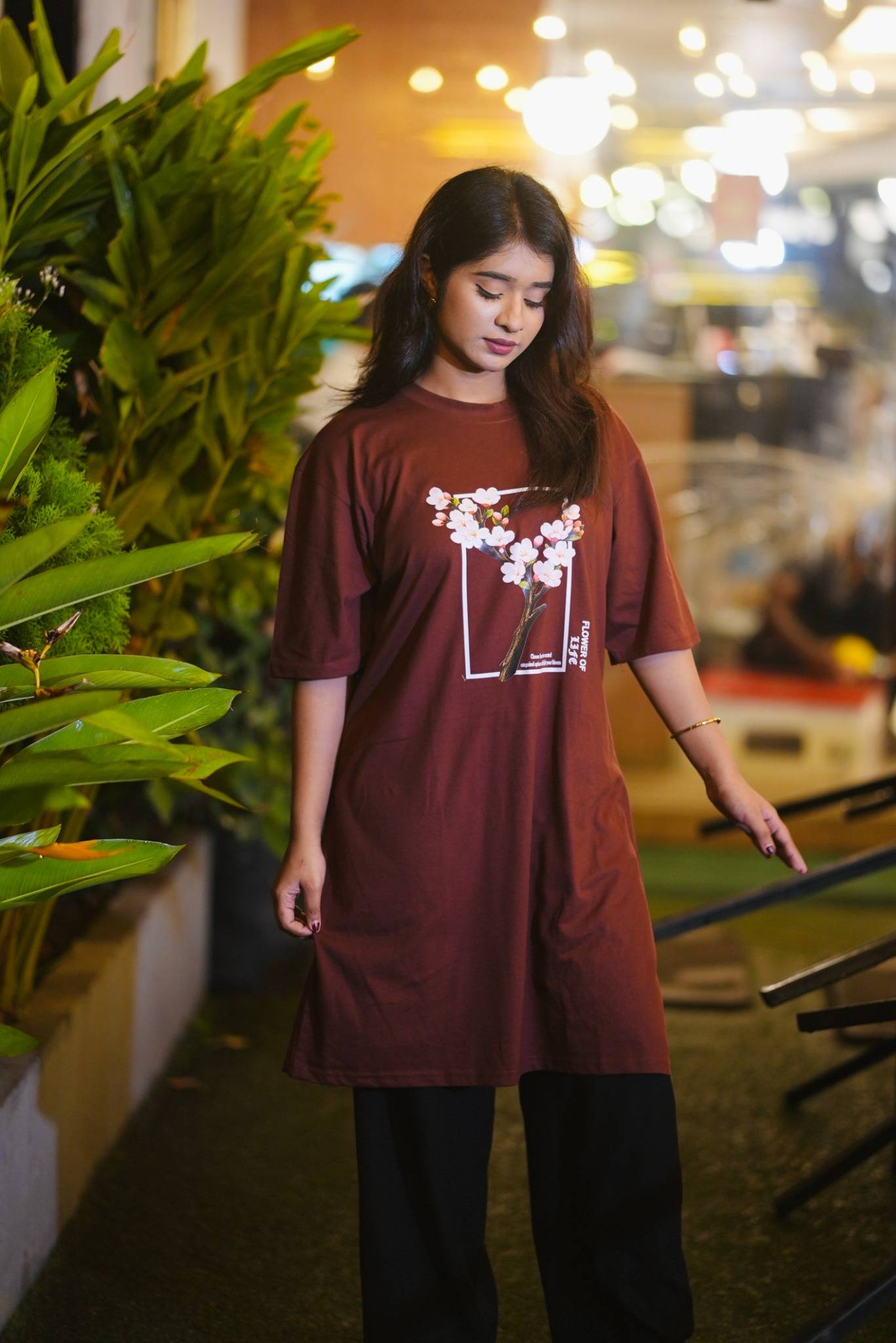 Ladies Long T-Shirt (Cheery Tree Merun)
